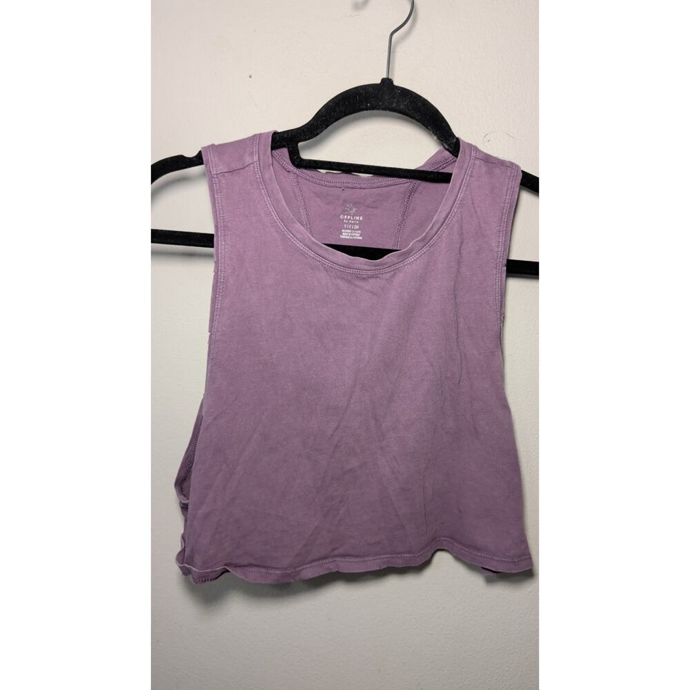 Aerie Offline Cropped Tank Top Purple Oversized Gym Workout Women's Size S